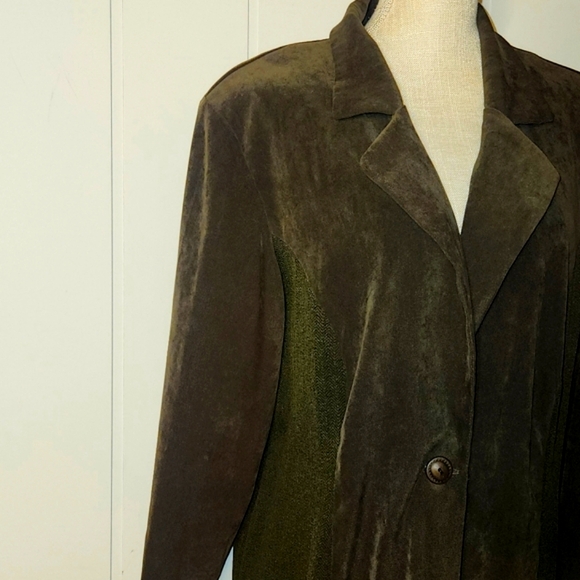 Vintage olive green faux suede long length lightweight blazer jacket extra large - Picture 2 of 14